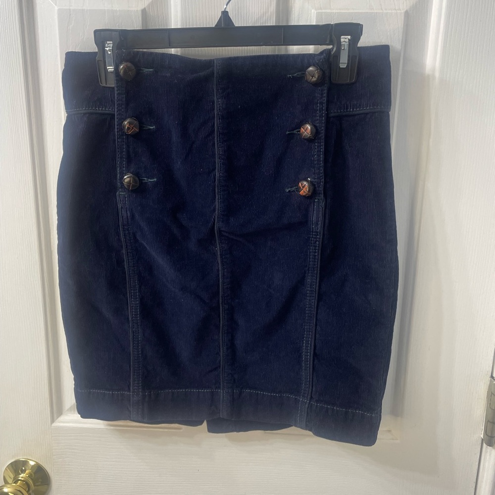 Free People Navy Blue Stretch Corduroy Pencil Skirt With Vintage Buttons Size 4